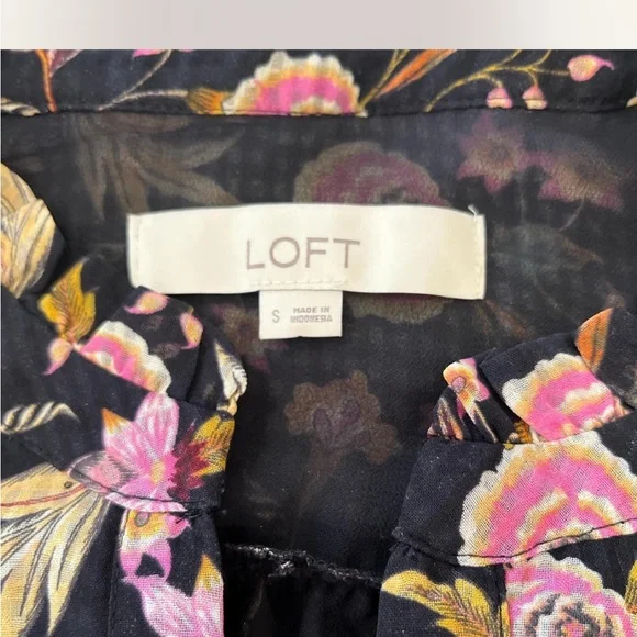 LOFT Floral Ruffle Blouse with Mandarin Collar Small - Picture 2 of 6